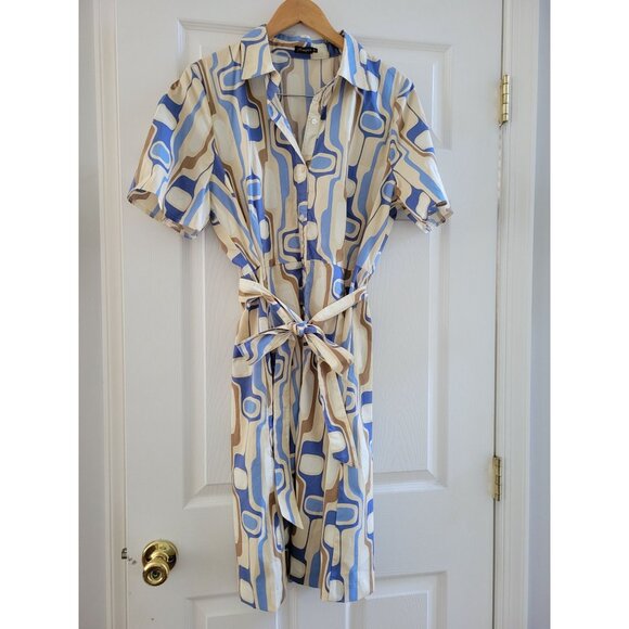 J. McLaughlin Cream and Blue Geometric Midi Dress - Picture 6 of 6